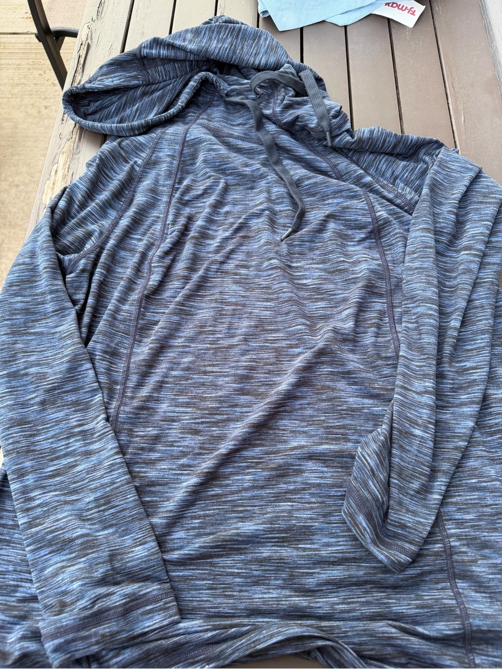 J. Jill Gray-Blue Striped Performance Seamed Hoodie